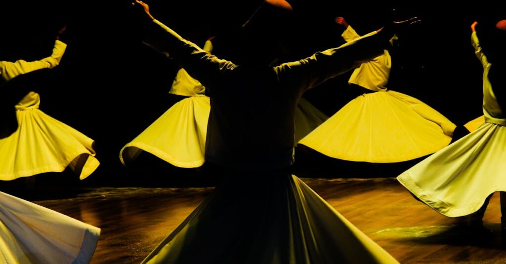 A captivating dance of whirling dervishes in traditional attire, showcasing cultural heritage.